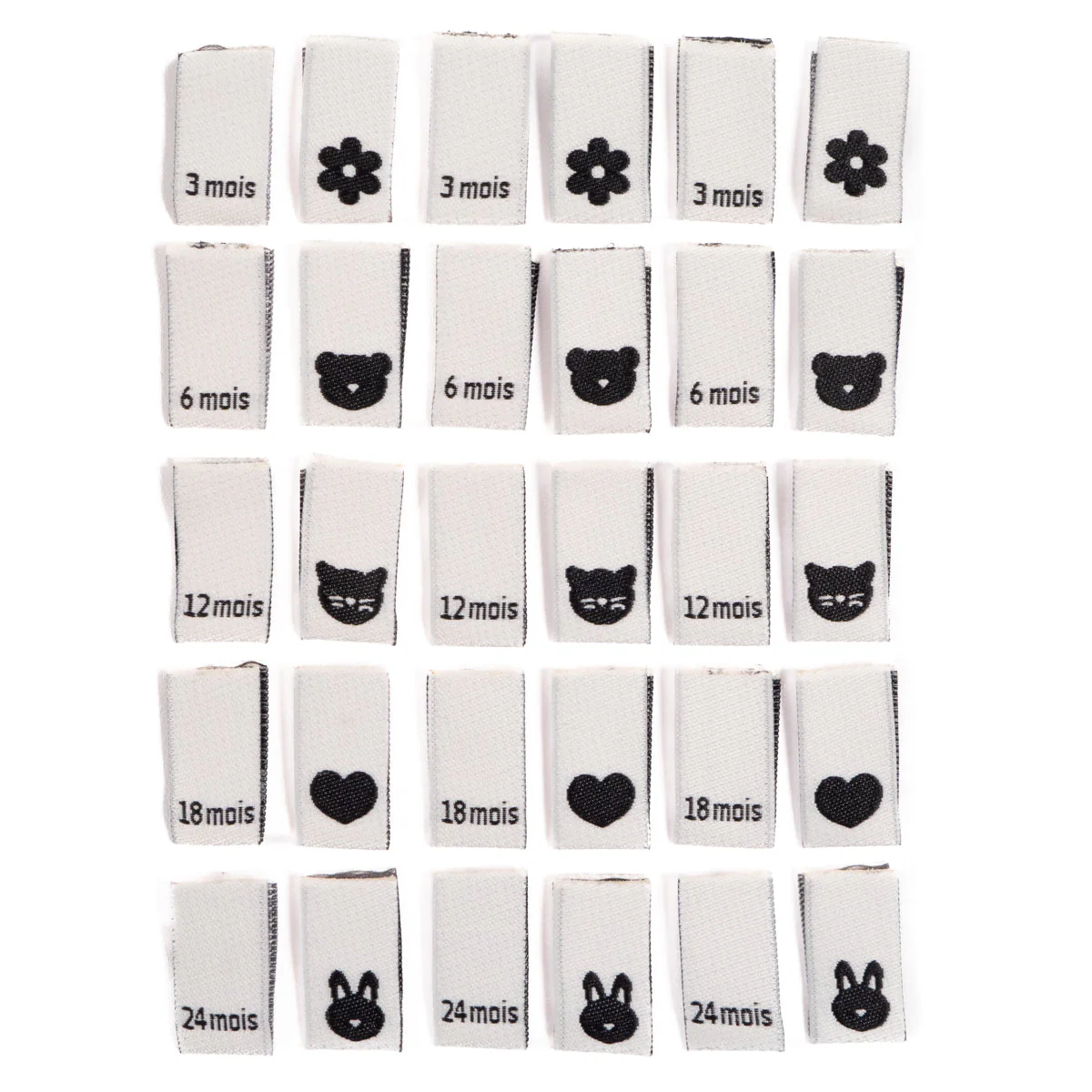 Woven size labels ©ikatee - Baby set from 3 to 24 months - x15
